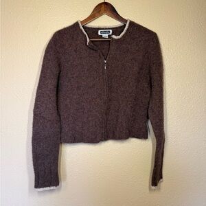 Brown Zip-Up Wool Women Sweater